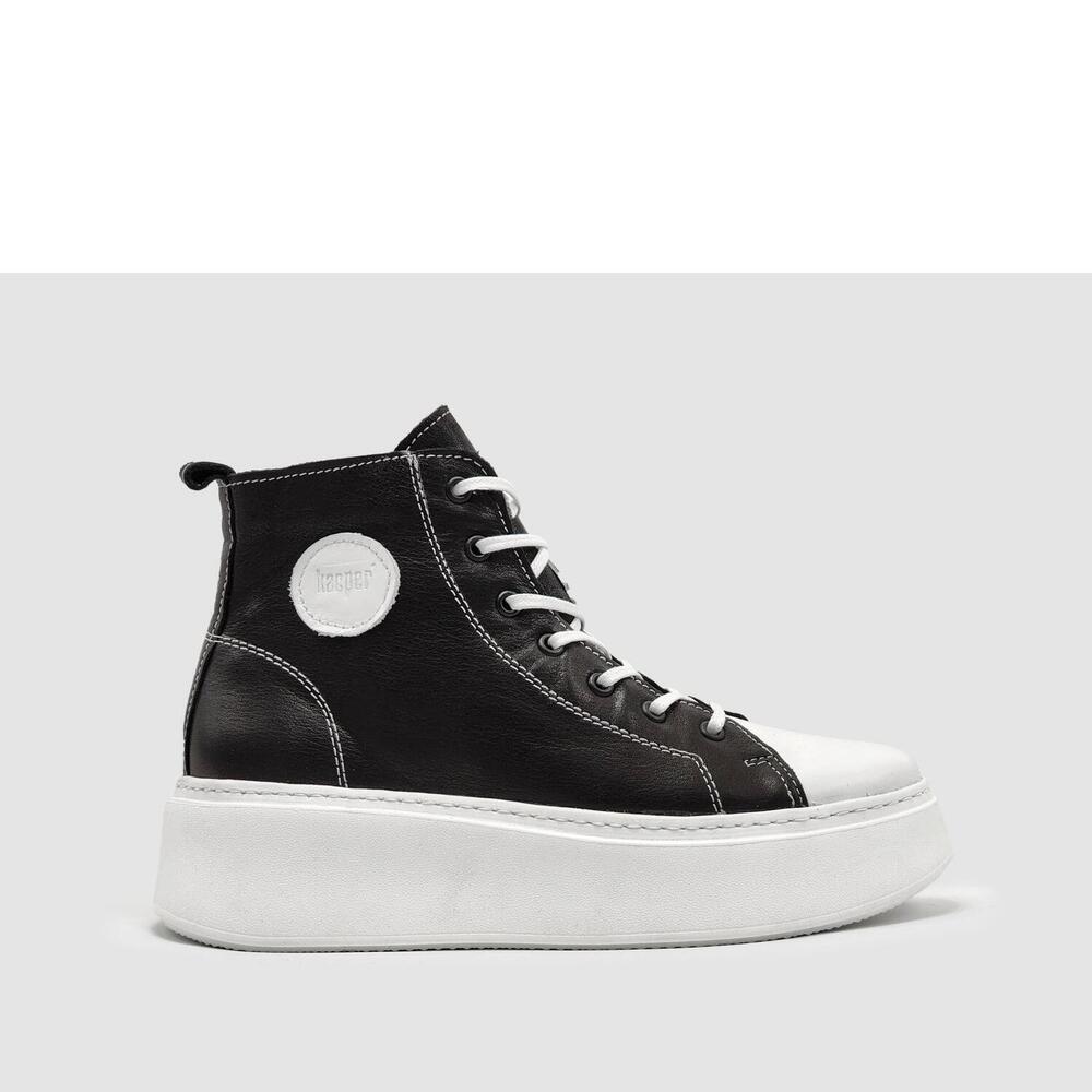 NEW KCR GROUP women's tall insulated zip-up leather sneakers in black